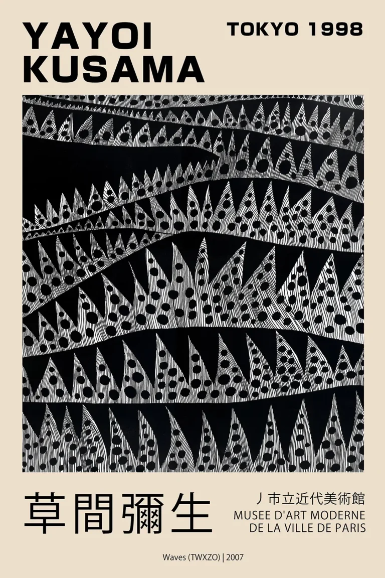 Yayoi Kusama Waves — hypnotic monochrome print featuring Yayoi Kusama's rhythmic wave