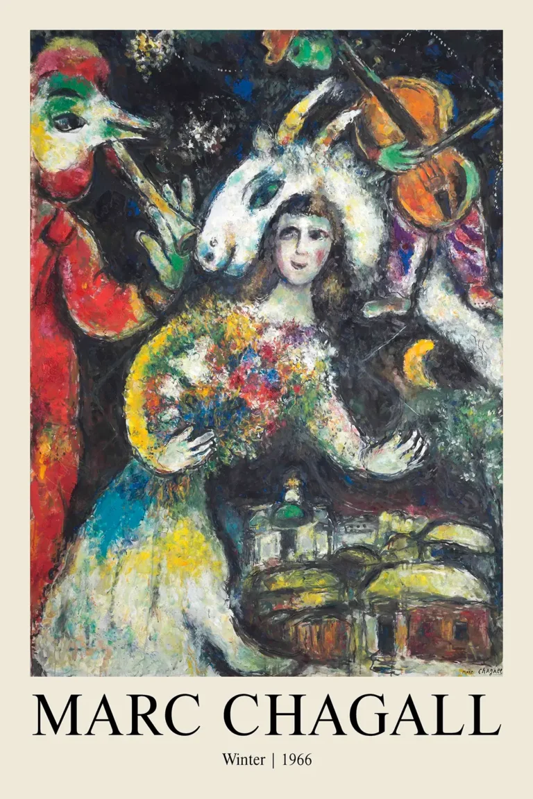 Chagall — dreamlike Marc Chagall painting featuring a woman with a vibrant