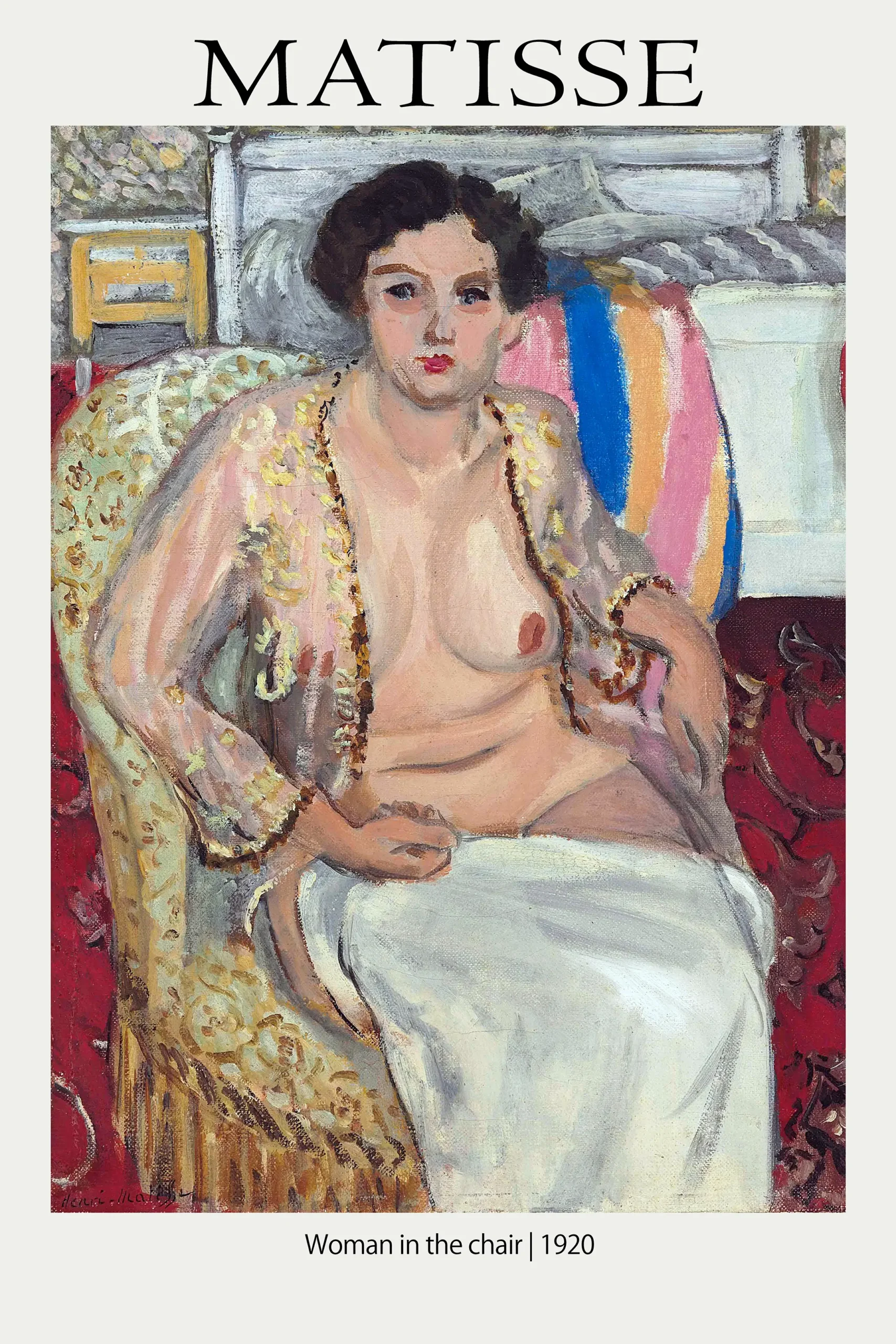 Matisse Woman Chair Print - Classic 1920 French Modernist Wall Art Matisse Woman Chair Print Depicting A Seated Female Figure In A Patterned Armchair With Visible Fauvist Oil Brushstrokes.