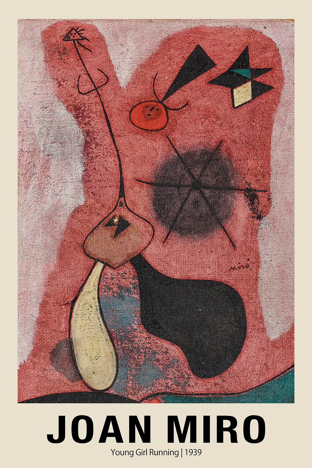 Authentic Joan Miró Print - Young Girl Running 1939 Surrealist Wall Art Joan Miró Print 1939 Young Girl Running Abstract Surrealist Painting With Red And Black Shapes On Matte Paper.