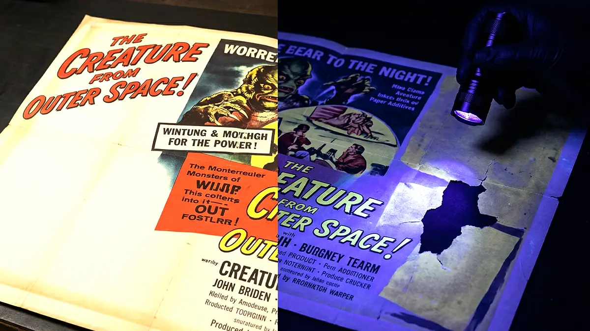 How To Authenticate Vintage Movie Posters: A Collector'S Guide Uv Blacklight Revealing Restoration On A Vintage Movie Poster