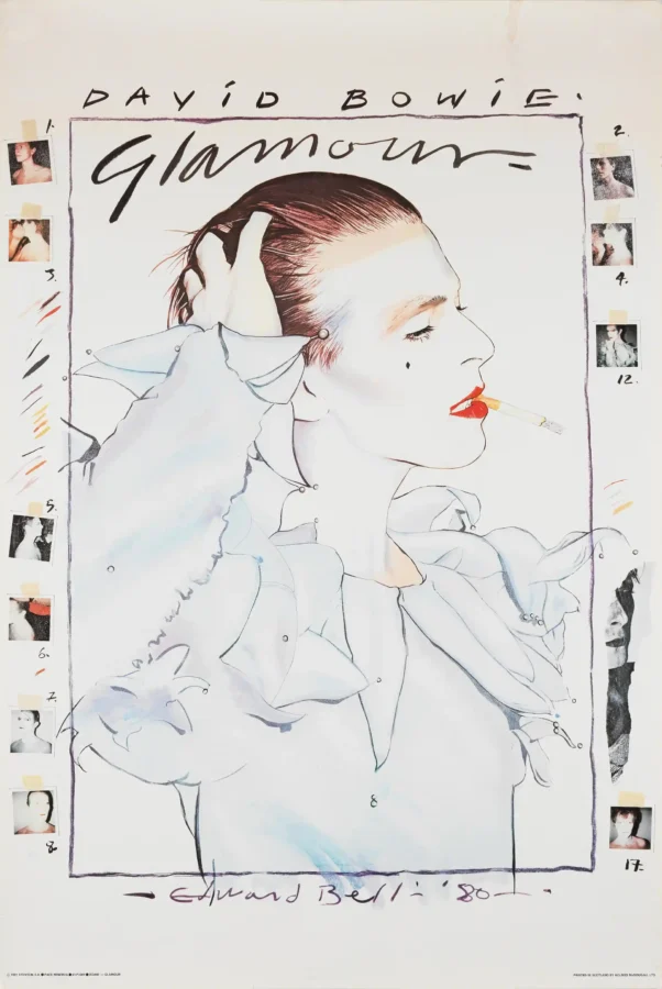David Bowie Glamour poster showing a Glamour souvenir poster from Pace Minerva dated 1981 as David Bowie themed wall art