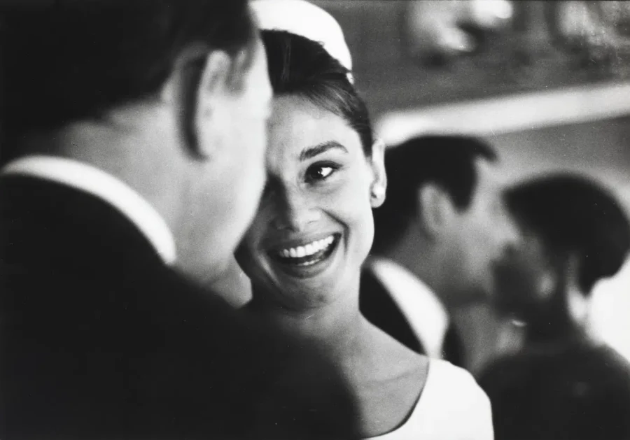 Audrey Hepburn at Sean Hepburn Ferrer print showing at sean hepburn ferrer's christening, 1960 with archival tone