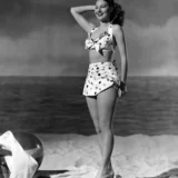 Ava Gardner Beach Polka Dot Swimsuit Black and White Photography Print