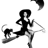 Ava Gardner Witch Halloween Pin-Up Black and White Photography Print