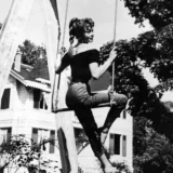 Brigitte Bardot on a Swing, Black and White Garden Photography Print