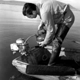 Clark Gable Outdoor Fishing Boat Scene Black and White Print Photography Print