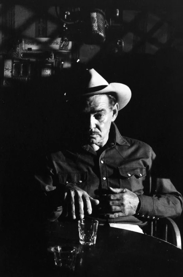 Clark Gable Misfits Behind — dramatic black and white photograph of Clark Gable wearing a cowboy hat