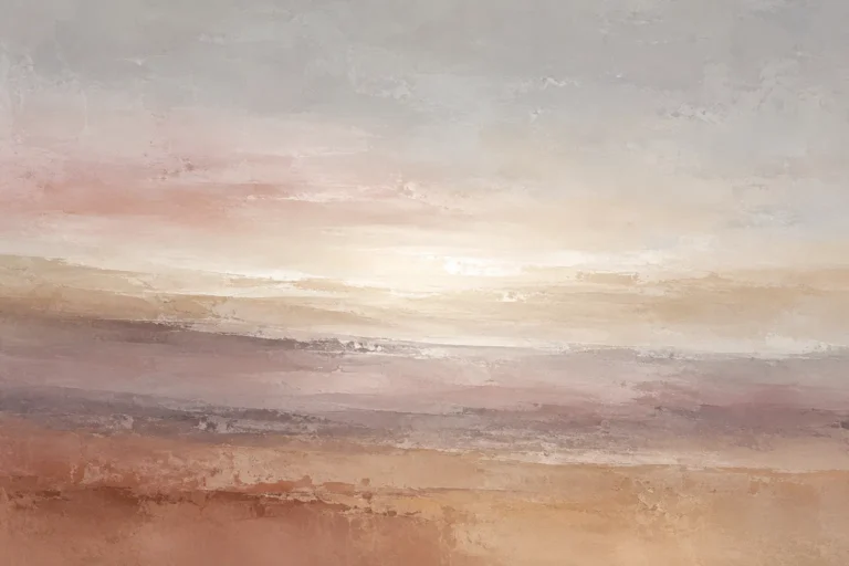 Clean artwork view of Desert Horizon Abstract Clay & Earth Tones Wall Art Print. Beyond the visual representation of a landscape, this piece evokes the profound stillness found in the high desert at twilight. Seven sizes available.
