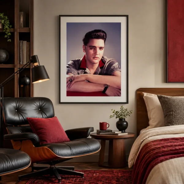 Elvis Presley Color Portrait Poster, 1950s Red Collar Print