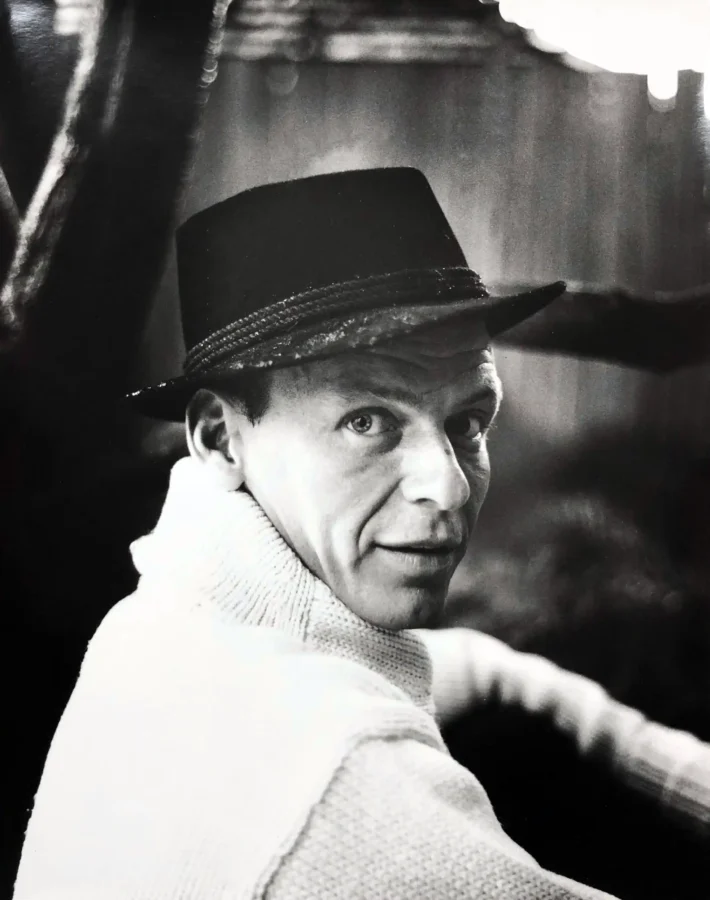 Frank Sinatra black and white poster showing the hat brim.