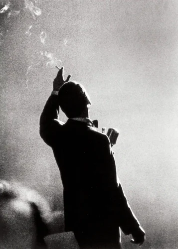 Frank Sinatra Stage Silhouette Poster, Microphone Performance Print