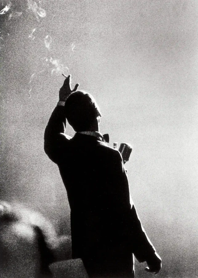 Frank Sinatra black and white poster showing the backlit figure.