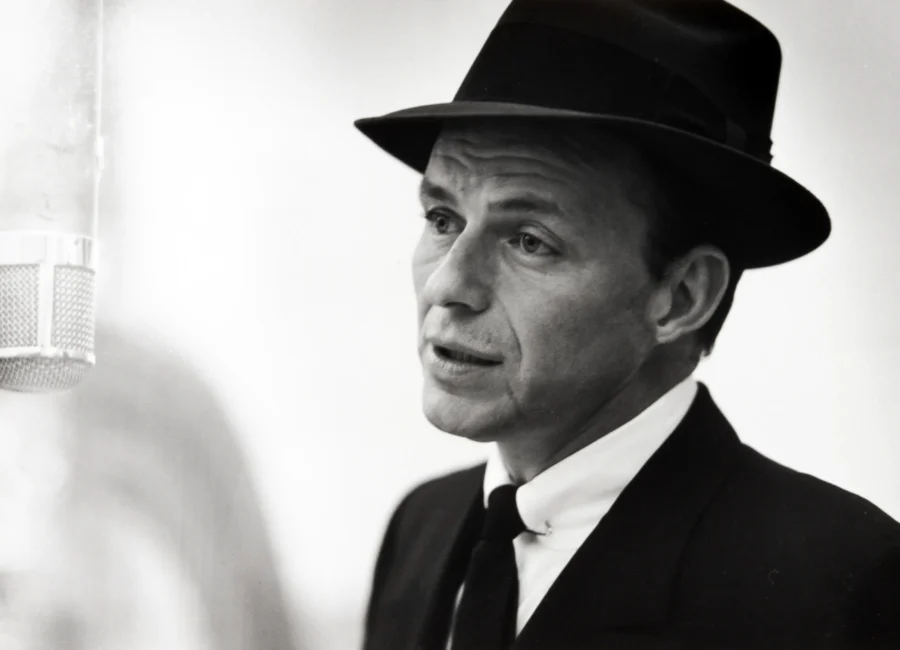 Frank Sinatra black and white poster showing the microphone.