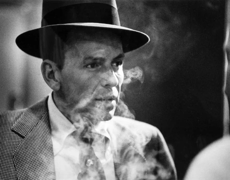 Frank Sinatra black and white poster showing the low light.