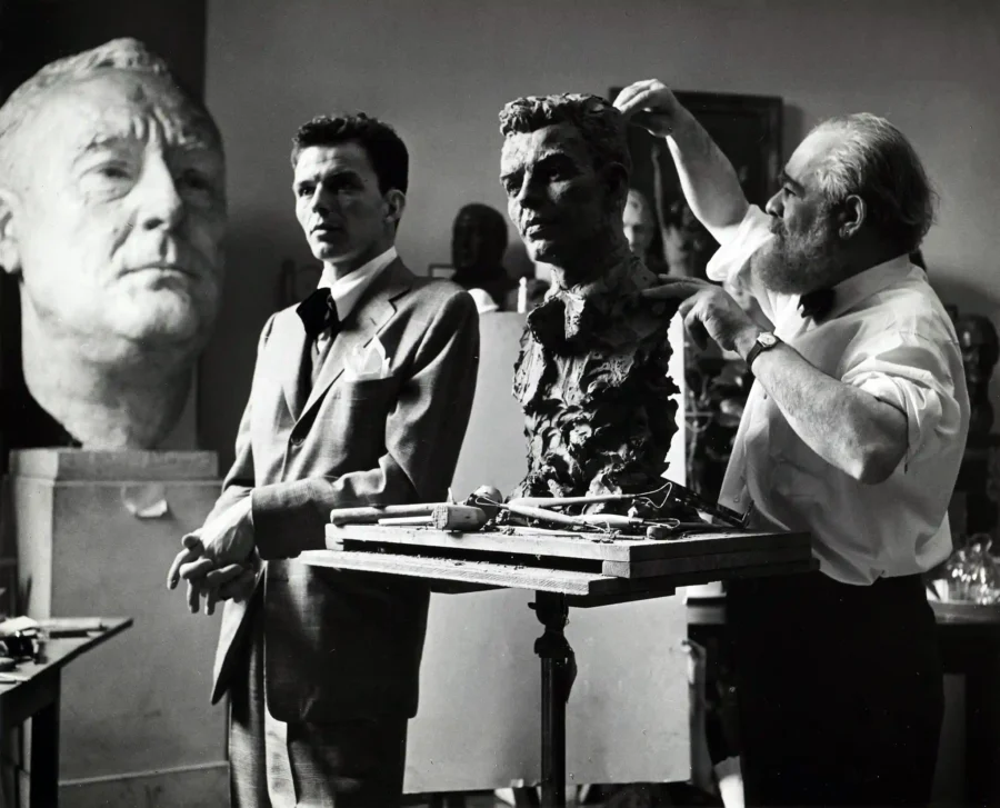 Frank Sinatra black and white poster showing the busts.
