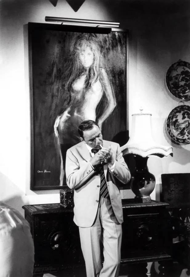 Frank Sinatra black and white poster showing the pale suit.