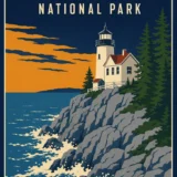 Acadia National Park Maine Coastline & Lighthouse Art Print