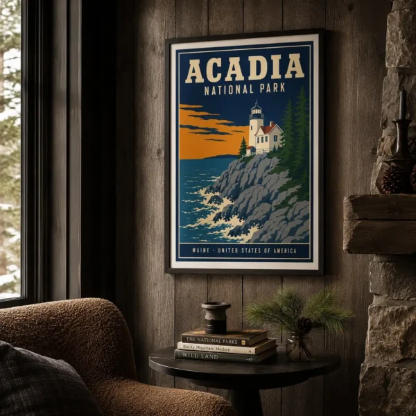 Acadia National Park Maine Coastline & Lighthouse Art Print