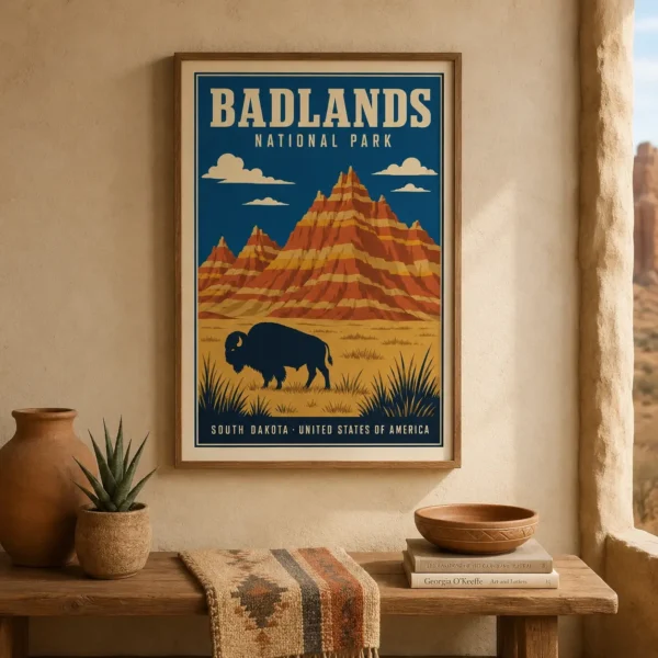 Badlands National Park South Dakota Vintage Style Art Print
