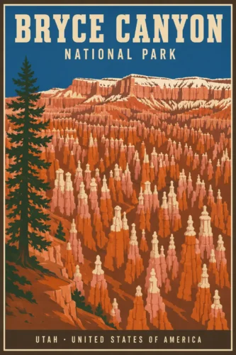 Bryce Canyon National Park Utah Vintage Style Travel Wall Art Print