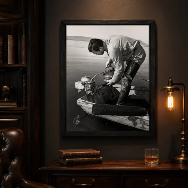 Clark Gable Outdoor Fishing Boat Scene Black and White Print Photography Print