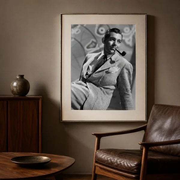 Clark Gable in White Suit and Pipe Hollywood Portrait Print Photography Print