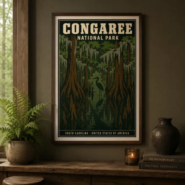 Congaree National Park South Carolina Vintage Travel Poster