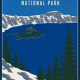 Crater Lake National Park Oregon, Vintage Style Travel Poster