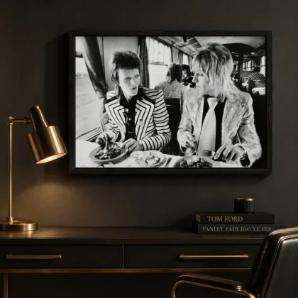 David Bowie and Mick Ronson Dining Carriage Black and White Photography Print