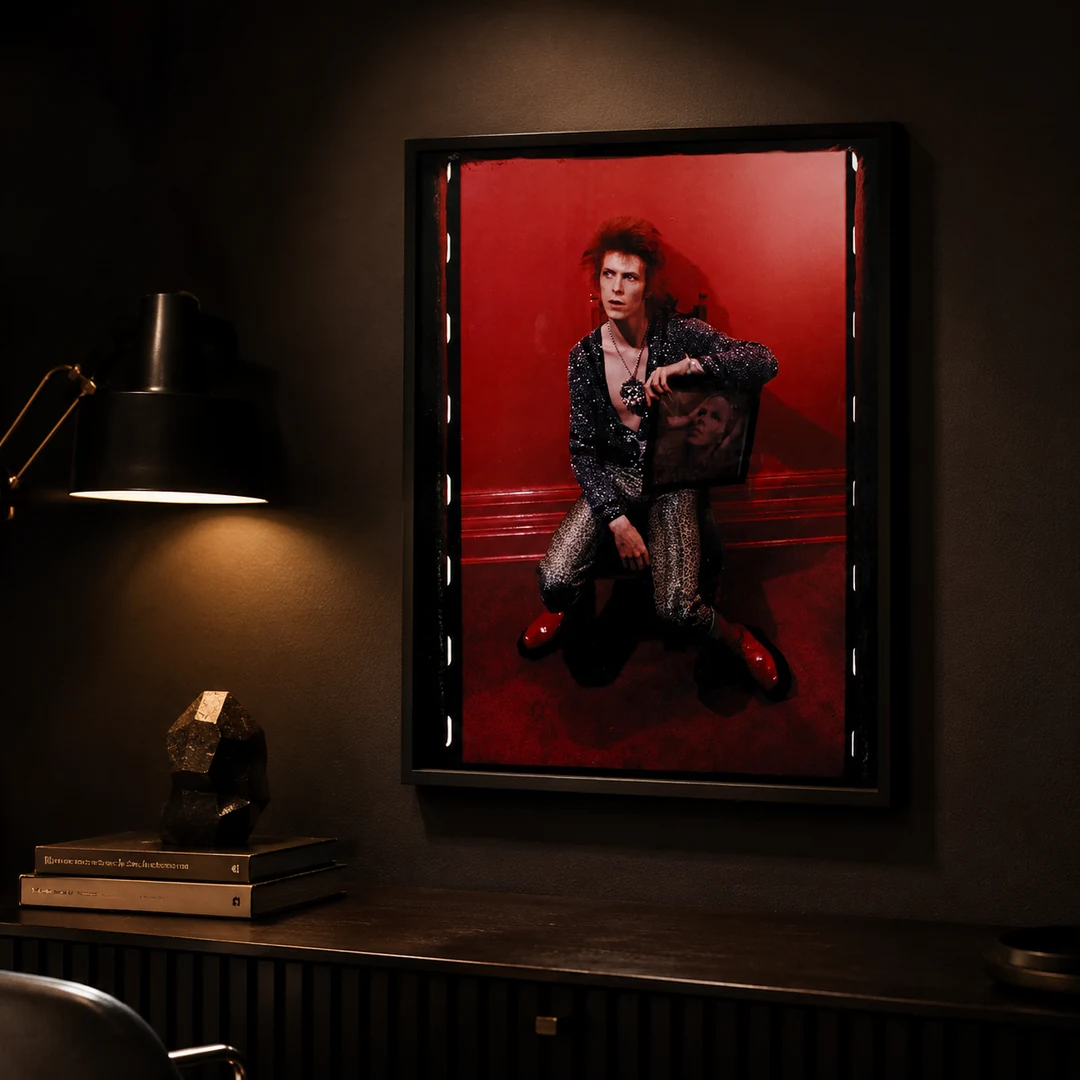 David Bowie Beckenham Portrait — vibrant color photograph of David Bowie in Beckenham, featuring a deep