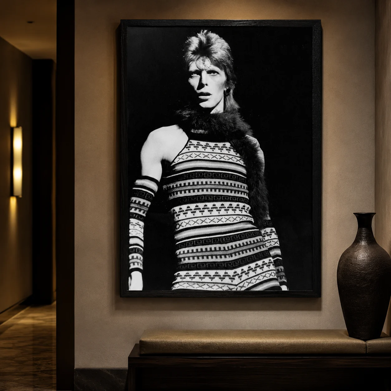 Ziggy Stardust — high-contrast black and white photography of David Bowie in 1973 New