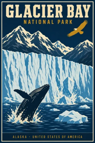 Glacier Bay National Park Alaska, Vintage Style Art Print