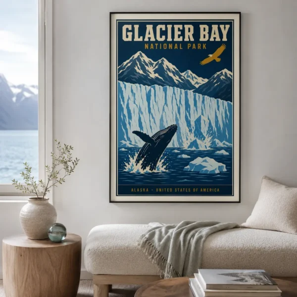Glacier Bay National Park Alaska, Vintage Style Art Print