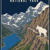 Glacier National Park Montana Vintage Mountain Travel Poster