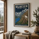 Glacier National Park Montana Vintage Mountain Travel Poster