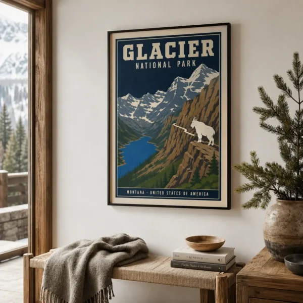 Glacier National Park Montana Vintage Mountain Travel Poster