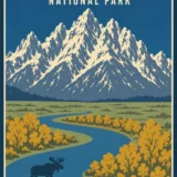 Grand Teton National Park Wyoming Vintage Travel Art Print