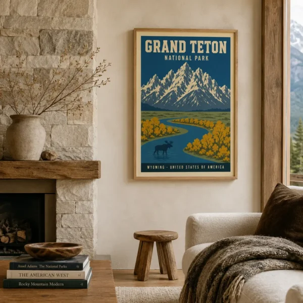 Grand Teton National Park Wyoming Vintage Travel Art Print