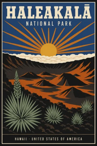 Haleakalā National Park Hawaii, Maui Island Vintage Travel Poster