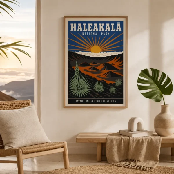 Haleakalā National Park Hawaii, Maui Island Vintage Travel Poster