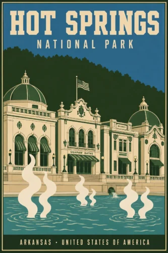 Hot Springs National Park Arkansas Vintage Style Travel Poster