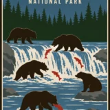 Katmai National Park Alaska Brown Bear, Vintage Travel Poster