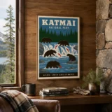 Katmai National Park Alaska Brown Bear, Vintage Travel Poster