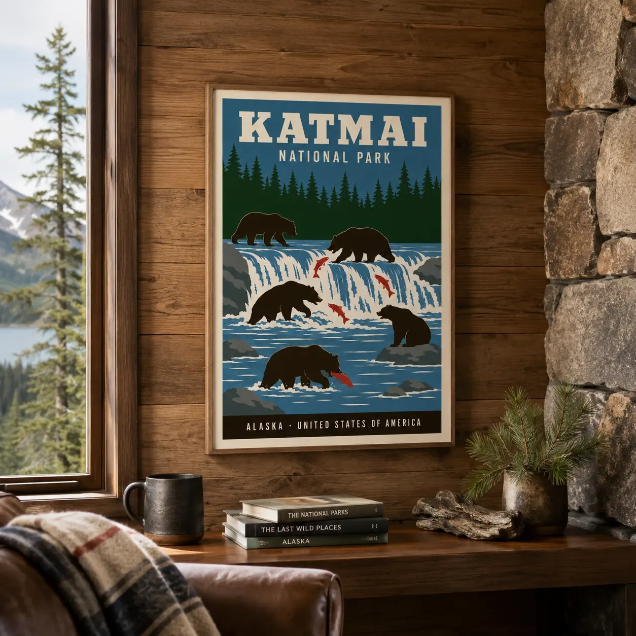 Katmai — featuring the brown bears of Brooks Falls catching salmon, this Katmai
