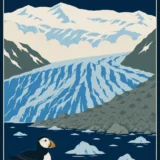 Kenai Fjords National Park Alaska Vintage Puffin Art Print