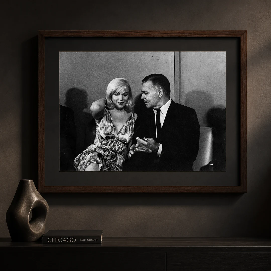 Marilyn Monroe — black and white candid photograph of Marilyn Monroe and Clark Gable