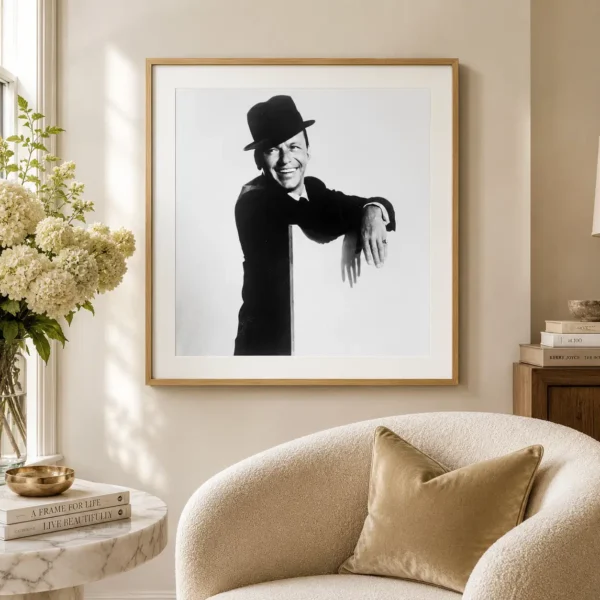 Frank Sinatra Minimal Hat Poster, Smiling Portrait Print