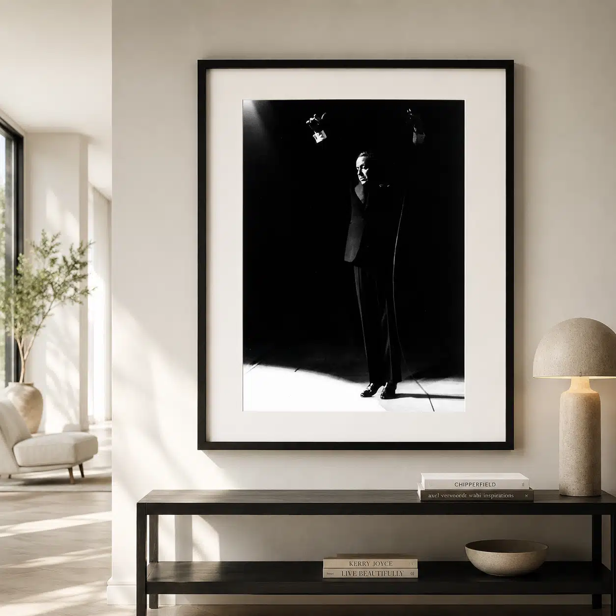 Frank Sinatra black and white poster showing the black background.