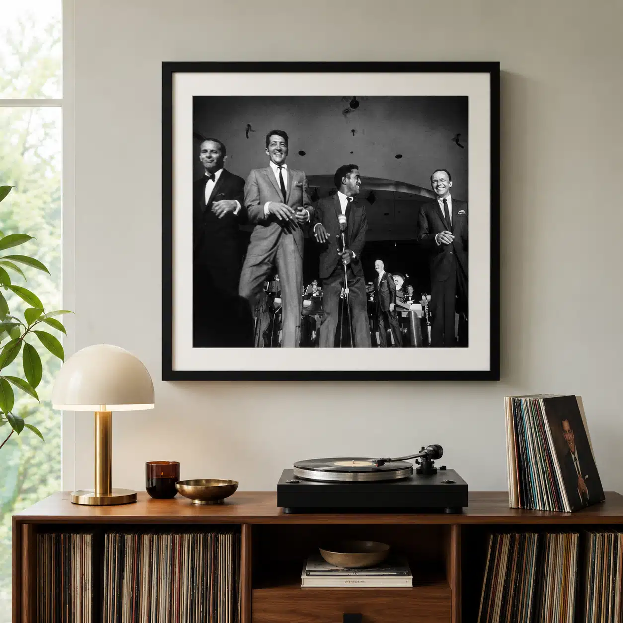 Frank Sinatra black and white poster showing the microphone stands.